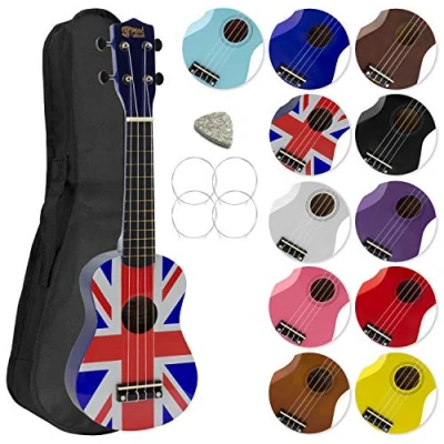 Image of Mad About SU8 Soprano Ukulele With FREE Gig Bag, Pick, and Spare Strings Great for Schools Beginners, Now Carbon Black Improved Tuning Union Jack