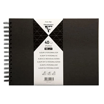Image of Clairefontaine Ref 95437C Wirebound Album to Personalise (40 Sheets) 270 x 200mm in Size, 185gsm Black Paper, Landscape Format, Rigid Cover