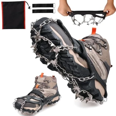 Image of Crampons Ice &amp; Snow Grips Spikes Traction Cleats Walking for Shoes Gripper Hiking, Climbing, Walking, Jogging, Hiking on and (M/L/XL)…