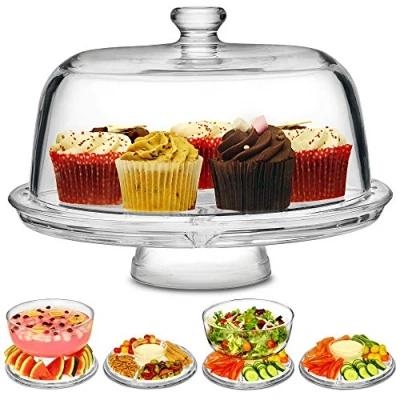 Image of dine@drinkstuff Glass Multifunctional Cake Stand and Dome Dome, Punch Bowl Salad In One