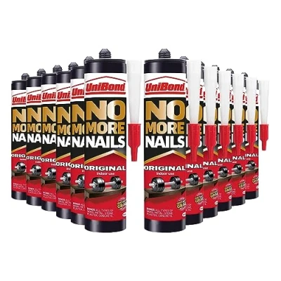 Image of UniBond No More Nails Original, Heavy Duty Mounting Adhesive, Strong Glue for Wood, Ceramic, Metal etc, White Instant Grab Bulk Buy 12 Pack