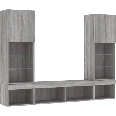 Image of vidaXL 5 Piece TV Wall Units with LED Grey Sonoma Engineered Wood