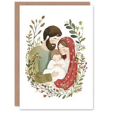 Image of Artery8 Baby Jesus Mary Joseph Wreath Blank For Him Or Her Art Xmas Festive Christmas Card