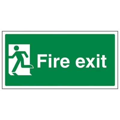 Image of VSafety Final Fire Exit Man Left Sign Landscape 300mm x 150mm Self Adhesive Vinyl