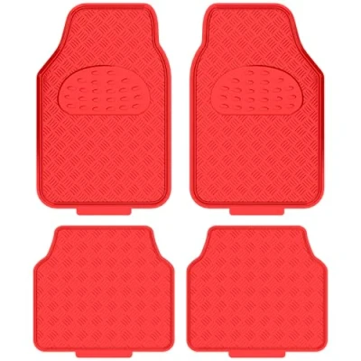 Image of ZENO Universal Metallic Car Mats 4 Piece (Front + Rear) Non Slip Floor Mat Heavy Duty for Cars SUV Truck and Vans Water Proof &amp; Easy To Clean (Red)
