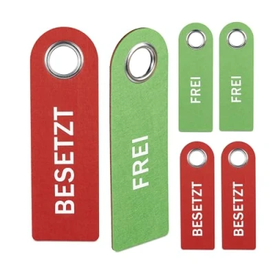Image of Relaxdays Door Sign, Set of 6, Vacant/Occupied, in German, for Bathroom &amp; Office, Hanging, Double Sided, Felt, Red/Green, 90% 10% Stainless Steel, 27 x 8.5 0.5 cm