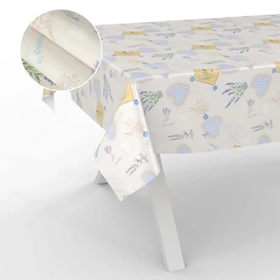 Image of ANRO Oilcloth Tablecloth, Washable, Oilcloth, Garden Outdoor, Indoor, 240 x 140 cm, Cut Edge, Lavender