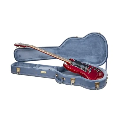 Image of Crossrock Relief Series SG Guitar Case for Gibson Style Electric Guitars Carved Smoke Blue Finish, Monochrome Velvet Interior, Lock Premium Wooden Hardshell