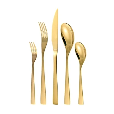 Image of Otto Koning Berlin 20 Piece Gold Cutlery Set for 4 People, Stainless Steel Flatware, Tableware Silverware with Steak Knife and Fork Sets, Elegant Design, Mirror Polished Dishwasher Safe
