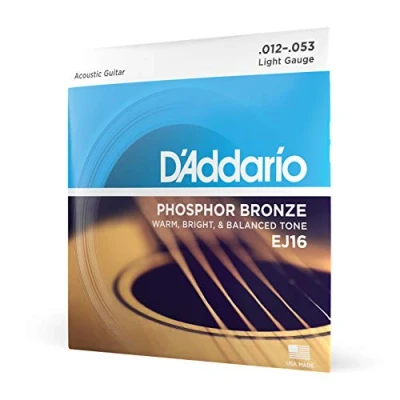 Image of D&#039;Addario Guitar Strings Acoustic Phosphor Bronze For 6 String Warm, Bright, Balanced Tone EJ16 Light, 12 53