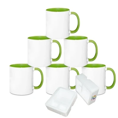 Image of MR.R Sublimation Blanks Dishwasher Ceramic Coffee Mugs with Green Color Mug Inner and Handle Drinking Cup for Milk Tea Cola Water,11oz, Set of 6