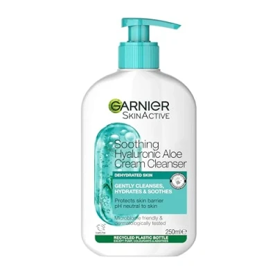 Image of Garnier Hyaluronic Aloe Soothing Cream Cleanser, Removes Makeup &amp; Impurities, Hydrates re plumps, For Normal to Dry skin, 250ml