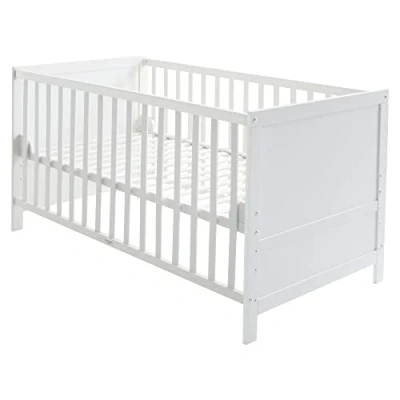 Image of roba Wooden Convertible Cot 70 x 140 cm Height Adjustable with 3 Removable Rungs Baby Bed to Toddler White