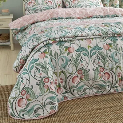 Image of Catherine Lansfield Clarence Floral Bedspread Natural Green