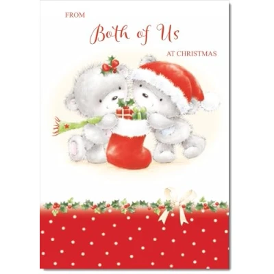 Image of doodlecards From Both Of Us Christmas Card Cute Bears with Stocking Medium Size for Plain Envelope