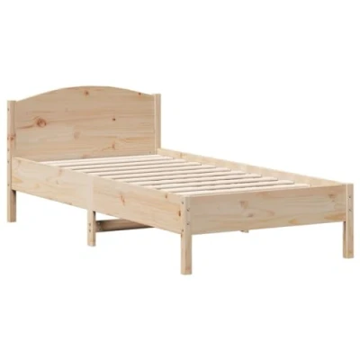Image of vidaXL Wooden Bed Frame Small Single 75x190 cm with Headboard Solid Pine Plywood Slats Modern Bedroom Furniture in Brown