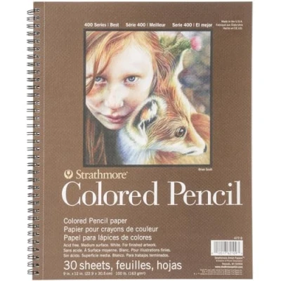 Image of Strathmore Colored Pencil Spiral Paper Pad 9 x 12 inch, 30 Sheets, Graphite, White, 9&quot;X12&quot;