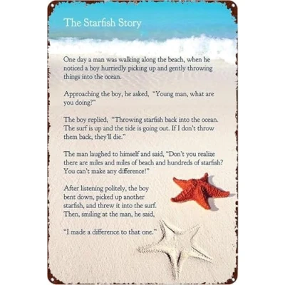 Image of The Starfish Story Metal Tin Sign Retro Poster Cafe Bar Living Room Bathroom Kitchen Home Art Wall Decoration Plaque Gift 8x12 Inch
