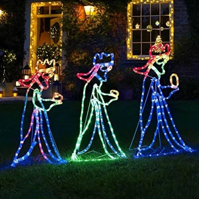 Image of GLIMDA Christmas Silhouette Lights Indoor &amp; Outdoor LED Tinsel Lighting Xmas Decoration,Outdoor Three 3 Kings Motif Rope Light Decoration