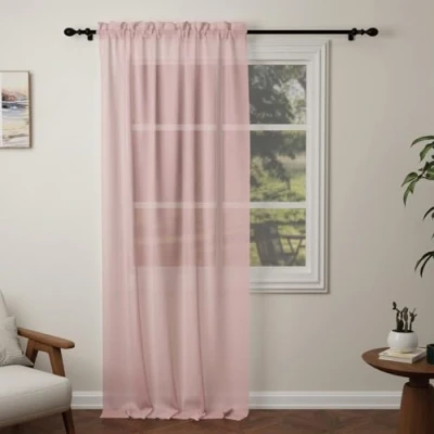 Image of Pacok Pink Voile Curtains, 108 Drop Net Curtain for Windows, Rod Pocket Sheer Panel Curtains Living Room Kitcken Bedroom W56xL108 Inch(Pink, 142 x 274cm)