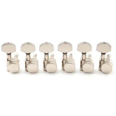 Image of Musiclily Pro 6 in line 15:1 Ratio 1 Pin Full Sealed Locking Machine Heads Tuners Tuning Pegs Keys with Hex Button for SQ Strat Tele Style Electric Guitar, Nickel