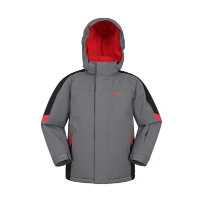Image of Mountain Warehouse Raptor Kids Ski Jacket Snowproof, Fleece Lined Snow Coat with Hood Boys and Girls Winter Warm Skiing, Snowboarding &amp; Outdoors Dark Grey Size 2 3 Years