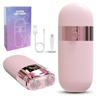 Image of Hair Remover for Women, Rechargeable Epilator with Dual Shavers Head, Mini Cordless Electric Facial Body Face, Bikini Line Areas, Underarms, Arms, Legs, Upper Lip