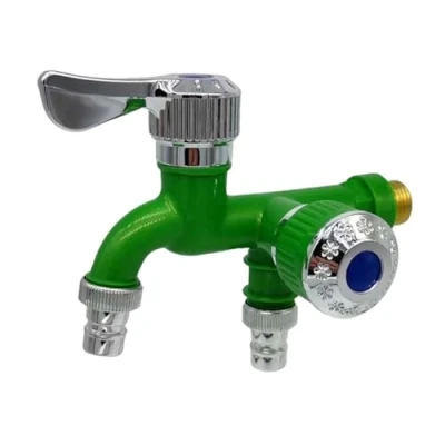 Image of Outdoor Antifreeze 2 Way Faucet, Double Taps Water Frost Proof Outside Spigot Replacement, 3/4 Inch Npt Female Inlet and Two Outlets, Splitter (Color : Green)