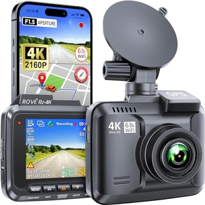 Image of ROVE R2 4K Dash Cam WiFi GPS Car Camera Ultra HD 2160P In DVR Dashboard Recorder with 150 Wide Angle, Super Night Vision, G Sensor, Parking Mood, Time Lapse