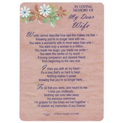 Image of Xpress Yourself Loving Memory Graveside Memorial Card &amp; Holder 5.75 X 4&quot; Relations Friends Etc My Dear Wife 35009