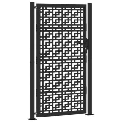 Image of vidaXL Garden Gate Black 105x180 cm Steel Cross Design