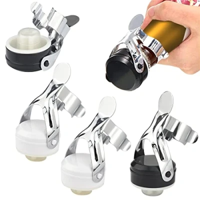 Image of DIKEBAO 4Pcs Champagne Stoppers Stainless Steel Wine Stopper Vacuum Sealed Bottle Sparkling Saver Reusable for Prosecco Cava Wines Sparkling(2 White+2 Black)