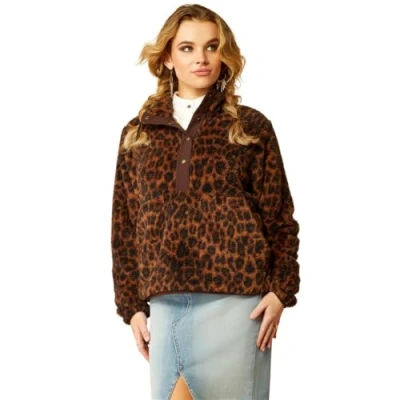 Image of Ariat Women&#039;s Berber Snap Front Sweatshirt, Lila Leopard, L