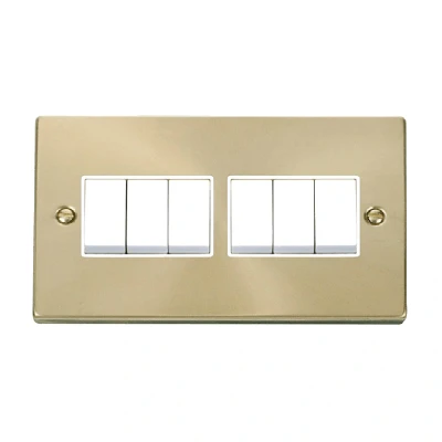 Image of Click Deco 6 Gang 2 Way 10AX Switch Satin Brass White Inserts