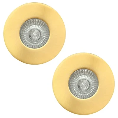 Image of LITECRAFT Recessed Downlight Fire Rated Fixed IP65 Ceiling Spotlight in Satin Brass 2 Pack