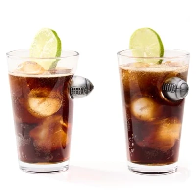 Image of 40YARDS American Football Glasses / Pint (Pack of 2) with Embedded Metal for 14oz Cola, Soda, Water &amp; More