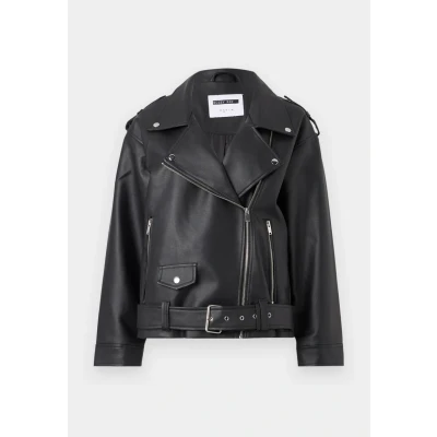 Image of NOISY MAY Women&#039;s NMPAULINA Oversize Biker Jacket NOOS Faux Leather, Black, S