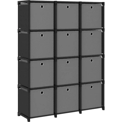 Image of vidaXL 12 Cube Display Shelf with Boxes Black 103x30x141 cm Fabric