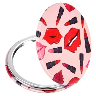 Image of YTZJ Direct Premium Compact Vanity Mirror Gifts for Girls Women Beauty, Stylish Travel Folding Makeup Mirrors Wallet Purse Pocket Handbag, Portable Double Sided Magnifying Cosmetic Mirror, Red