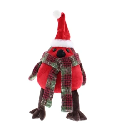 Image of Festive Production Christmas Door Stop Robin Red Breast with Tartan Back and Scarf 22cm Perfect Decoration, Prop, Ornament, Gift Idea for Christmas, Décor