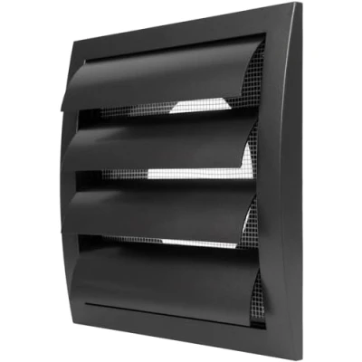 Image of Anthracite Exhaust Hood Vent 5&#039;&#039; Inch / 125 mm with Shutters, Built in Pest Guard Screen and Flange, Black Air Cover Flaps, HVAC Duct Cap, Helps Backdraught/Backdraft