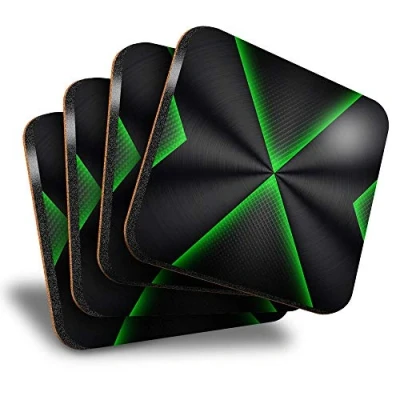 Image of Destination Vinyl ltd Great Coasters (Set of 4) Square Black Lime Green Gaming IT Drink Glossy Coasters/Tabletop Protection for Any Table Type #3919