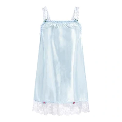Image of Satini Lingerie Satin Sissy Babydoll Ruffles Frilly Lace Slip Nightwear (Baby Blue, XXL)