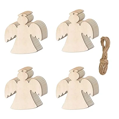 Image of 20 Pieces Wooden Baubles Christmas Decorations Natural Wood Slices Paintable Ornaments Pendant for DIY Crafts Tree Hanging