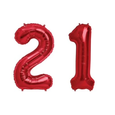 Image of Red Number 21 Foil Balloon, 101cm