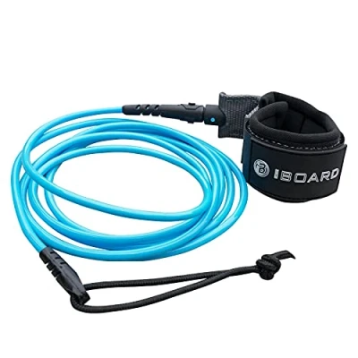 Image of iBOARD Surfboard Leash,Straight Rope Single Turn Surf Leash for Longboard,Paddleboard,Surfboards 5.5mm Replacement 6/7/8/9 Foot Black and Blue