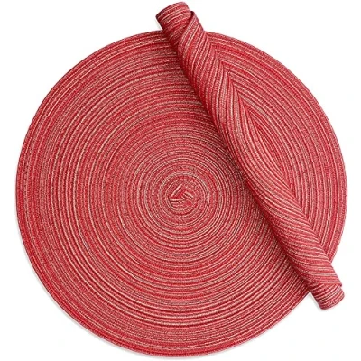 Image of Alnicov 15 Inch Round Placemats Set of 6,Cotton Woven Placemat Heat Resistant Non Slip Washable Table Mats for Dining Wedding Holiday Party and Everyday Use(Red)