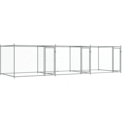 Image of vidaXL Outdoor Dog Cage Galvanised Steel Kennel w/Lockable Doors for Security &amp; Ventilation, Ample Space, 6x2x1.5m, Grey