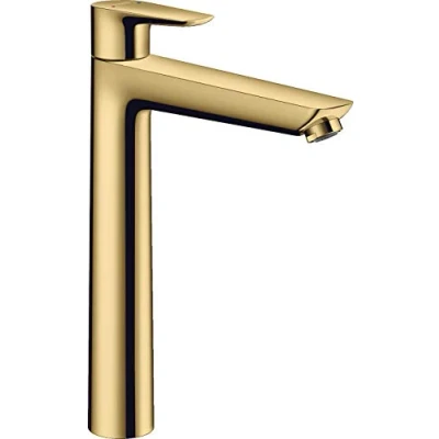 Image of hansgrohe 71717990 Talis E Single Lever Washbasin Mixer Tap 240 Without Drain Fitting Look, Polished Gold Optic, spout Height mm