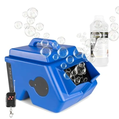 Image of BeamZ B1500 Electric Bubble Blower Machine with Dual Fan, Wireless Remote Control and 1L Fluid for Kids Garden Parties 2 Litre Tank, Blue